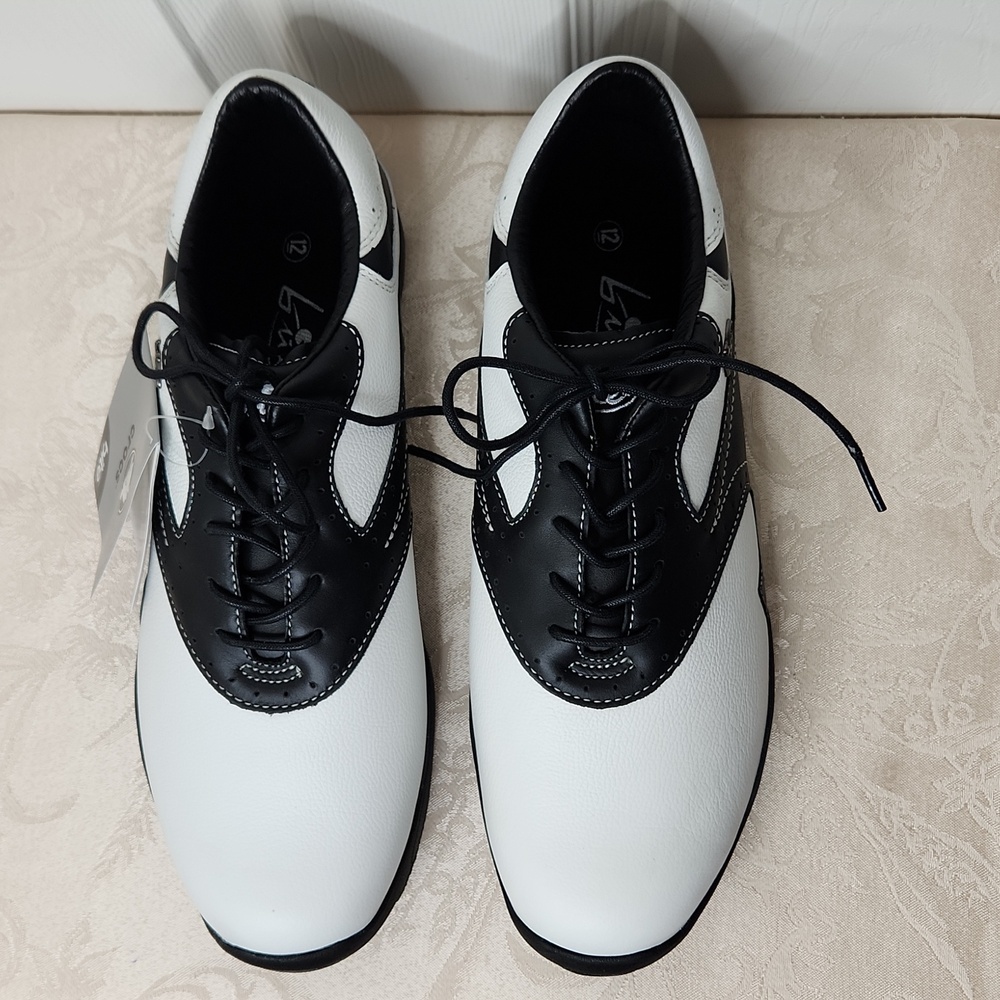 Mens Crocs Bite leather golf shoes soft cleat black white size 12 style 2207A - Picture 3 of 8